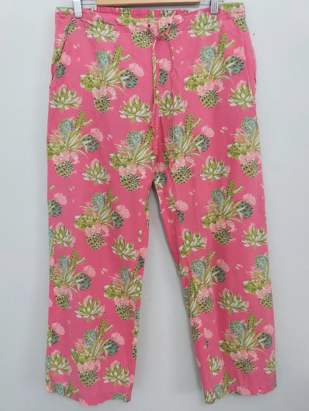 Mahogany Cotton Pajama Pants Green Catus Succulents Print Pink Small